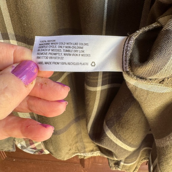 Knox Rose Green Plaid Long Sleeve Top Size XL - Picture 4 of 4